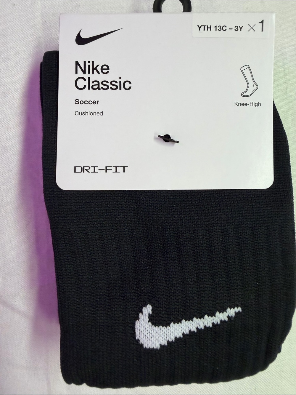 Nike Black Knee-High Dri-FIT Cushioned Soccer Socks with White Swoosh